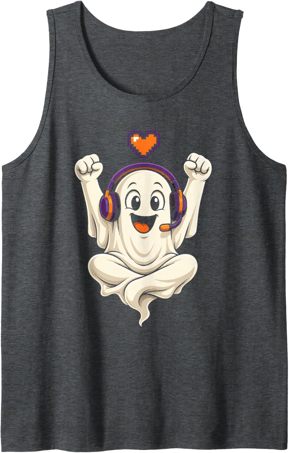 Halloween Video Game Lover Cute Ghost Gamer Spooky Season Tank Top - Dark Heather Grey