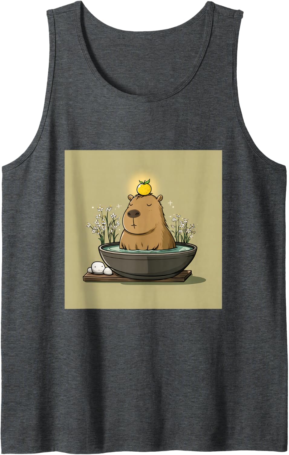 Capybara Yuzu Bath Relaxing Cute Animal Tank Top - Dark Heather Grey