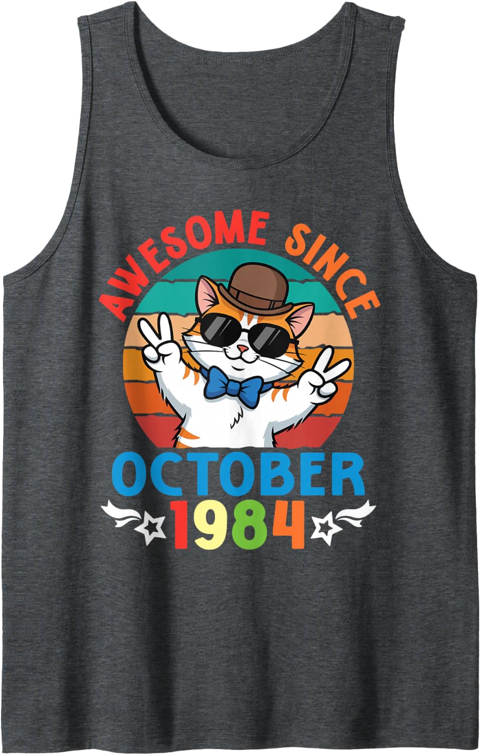 Cat Boy Awesome Since October 1984 My Birthday 42 Years Old Sleeveless Tank Top - Dark Heather Grey