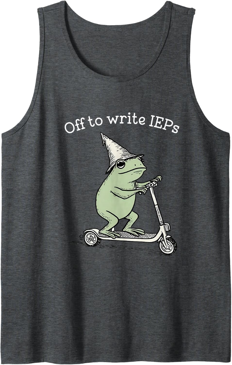 Off to Write IEPs Frog Teacher Tank Top - Dark Heather Grey
