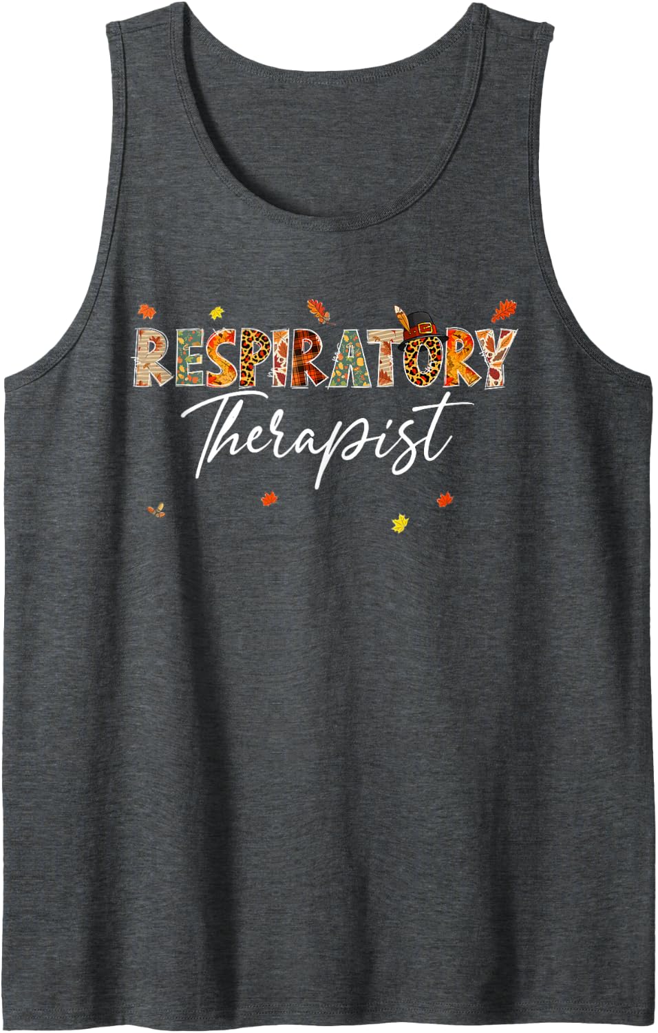 Funny Respiratory Therapist Pumpkin Autumn Tree Fall Leaves Sleeveless Tank Top - Dark Heather Grey