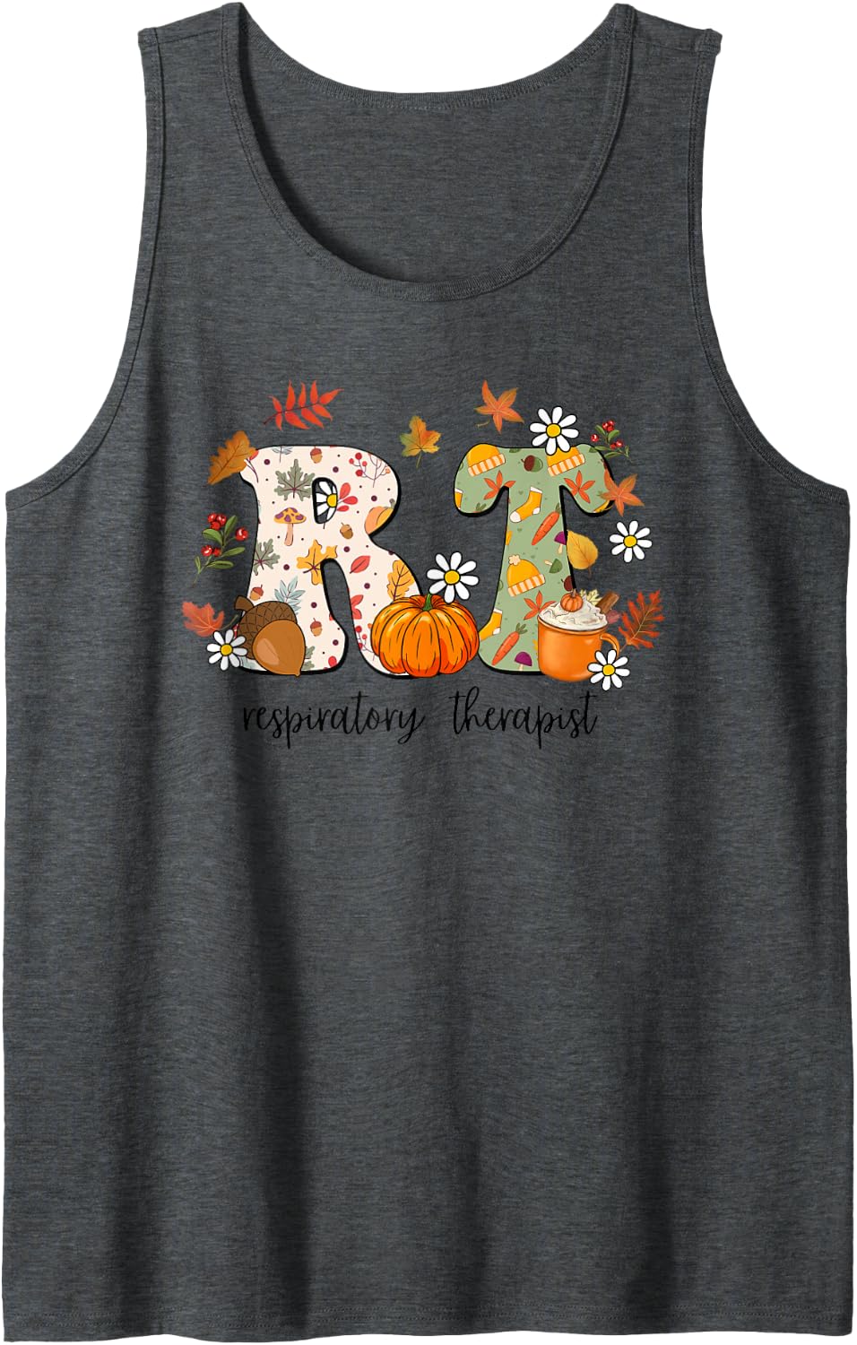 Respiratory Therapist Autumn Fall Season Thanksgiving Sleeveless Tank Top - Dark Heather Grey