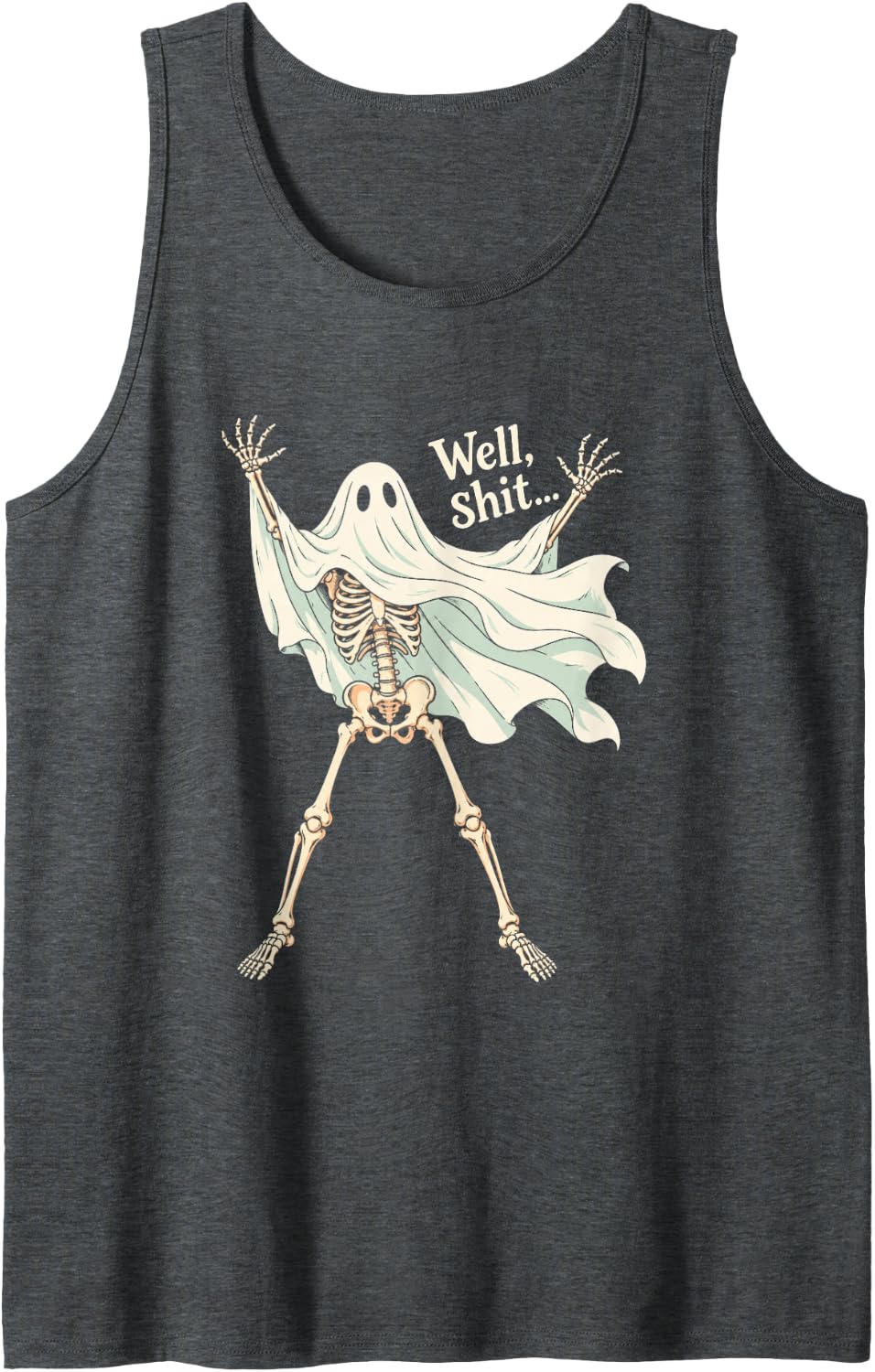 Funny Ghost Skeleton Halloween Costume Quote Sleeveless Tank Top - Dark Heather Grey