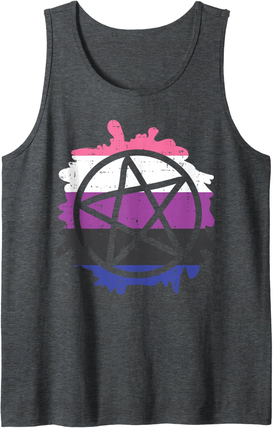 Pentagram Satanic Goth LGBTQ Genderfluid Flag Non-Binary Tank Top - Dark Heather Grey