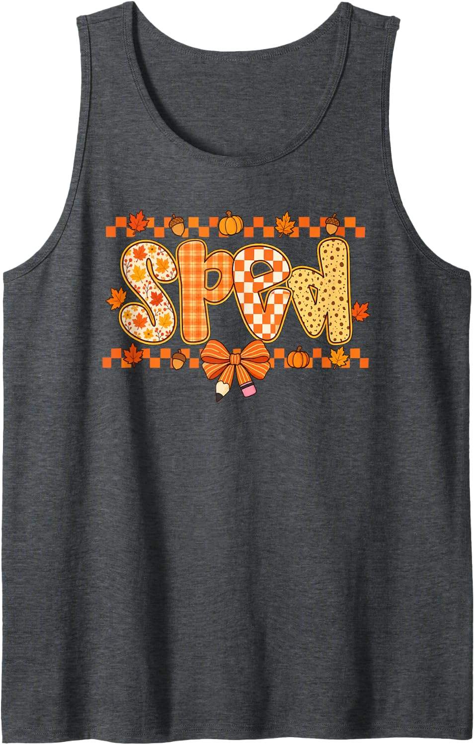 SPED Teacher Coquette Bow Fall Autumn Special Education Life Sleeveless Tank Top - Dark Heather Grey