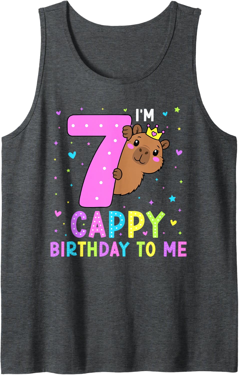 Capybara Birthday Shirt Girls 7th Birthday Capybara Kids Sleeveless Tank Top - Dark Heather Grey