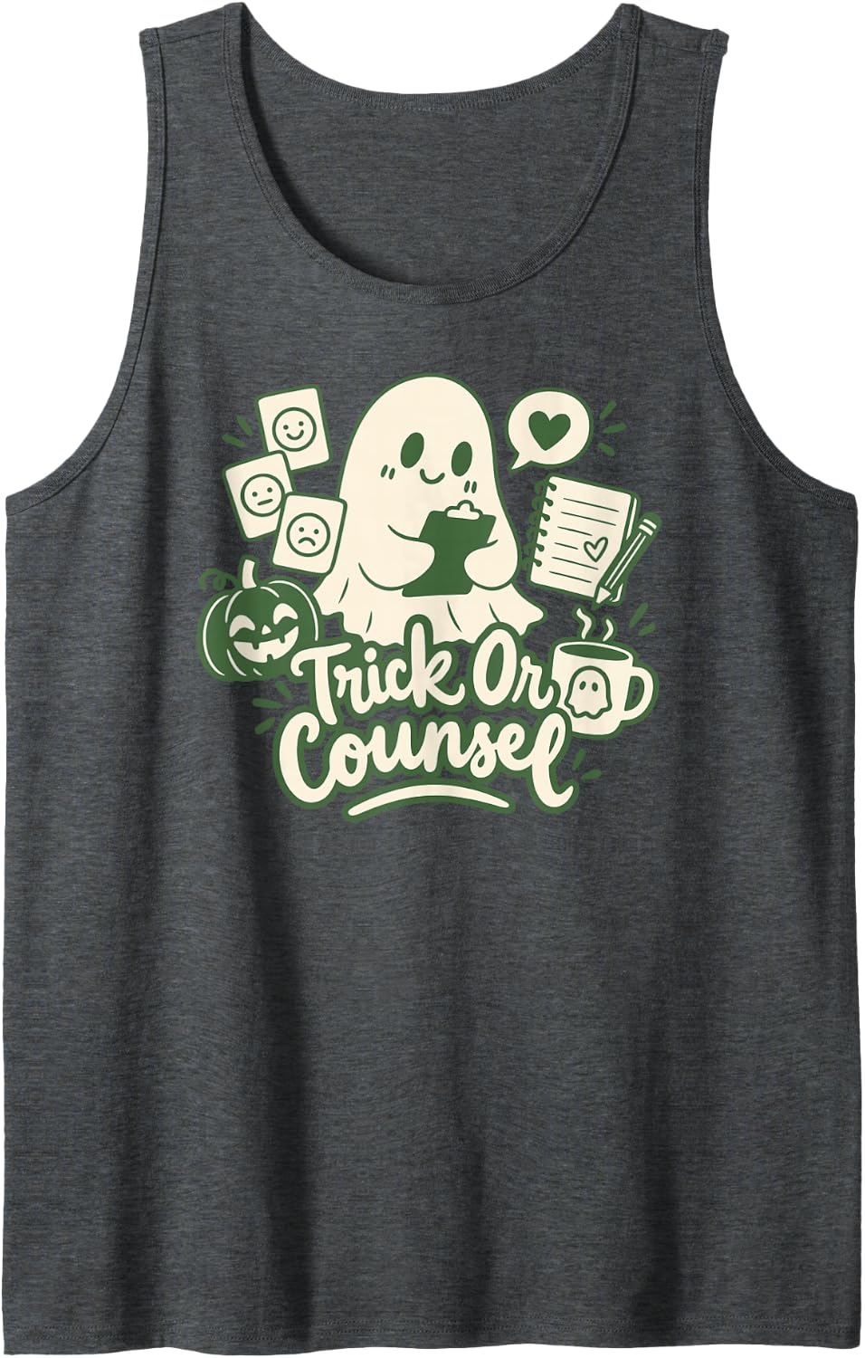 Trick Or Counsel School Counselor Halloween Cute Ghost Sleeveless Tank Top - Dark Heather Grey