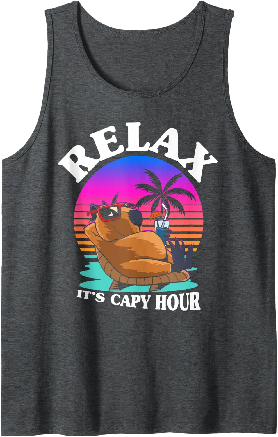 Relax It's Capy Hour - 80s Style Funny Vintage Capybara Tank Top - Dark Heather Grey