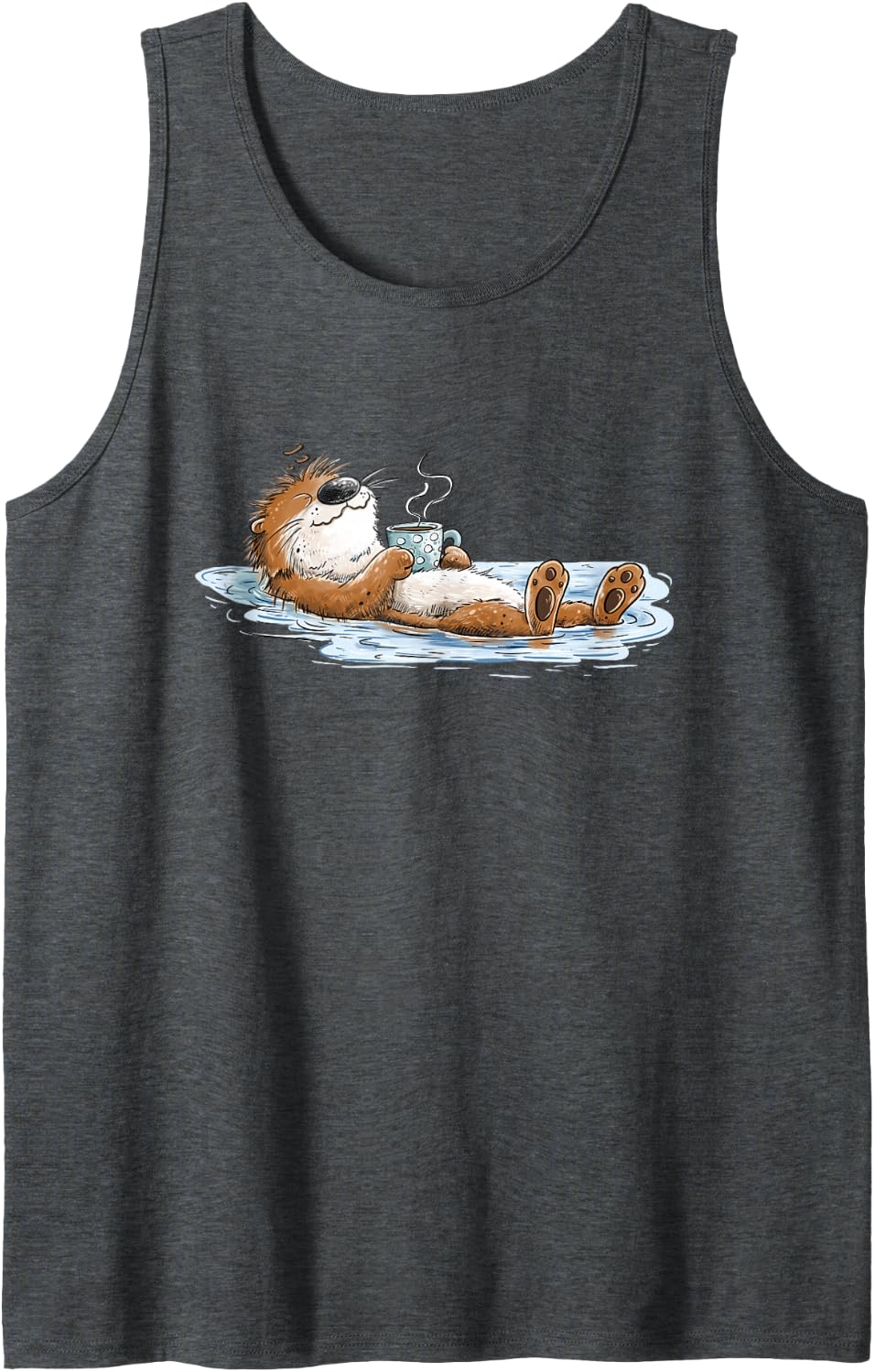 Chill Sea Otter Coffee Otter Lover Funny Design Sleeveless Tank Top - Dark Heather Grey