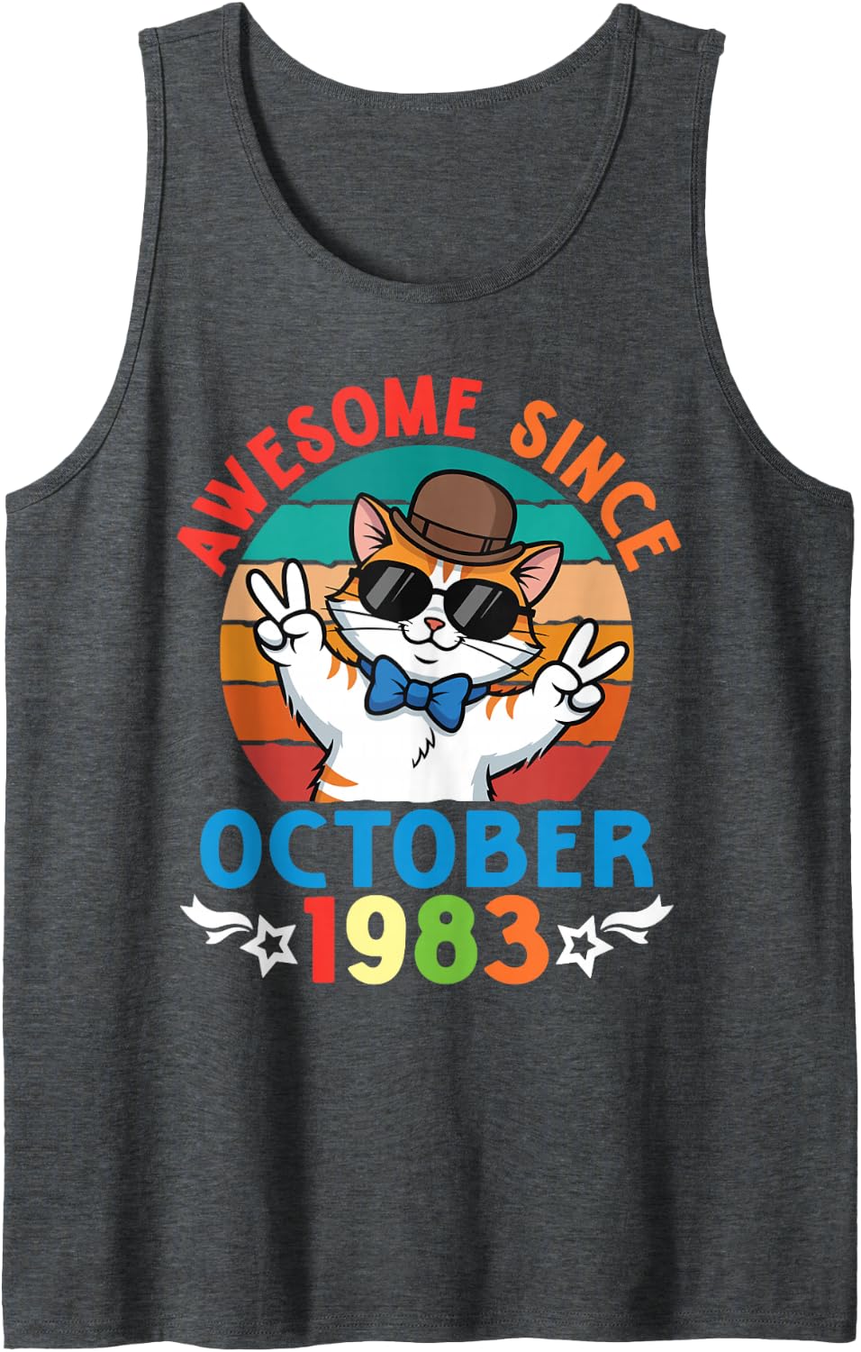 Cat Boy Awesome Since October 1983 My Birthday 43 Years Old Sleeveless Tank Top - Dark Heather Grey