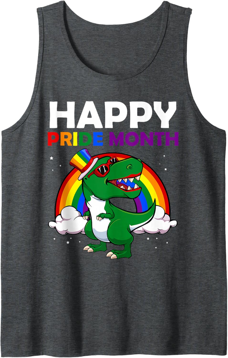 Happy Pride Month LGBT-Q Cute Dinosaur Gay Rainbow Flag Ally Sleeveless Tank Top - Dark Heather Grey