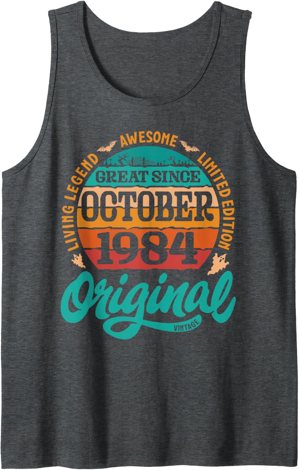 Living Legend Awesome Ltd Edition Great Since October 1984 Sleeveless Tank Top - Dark Heather Grey
