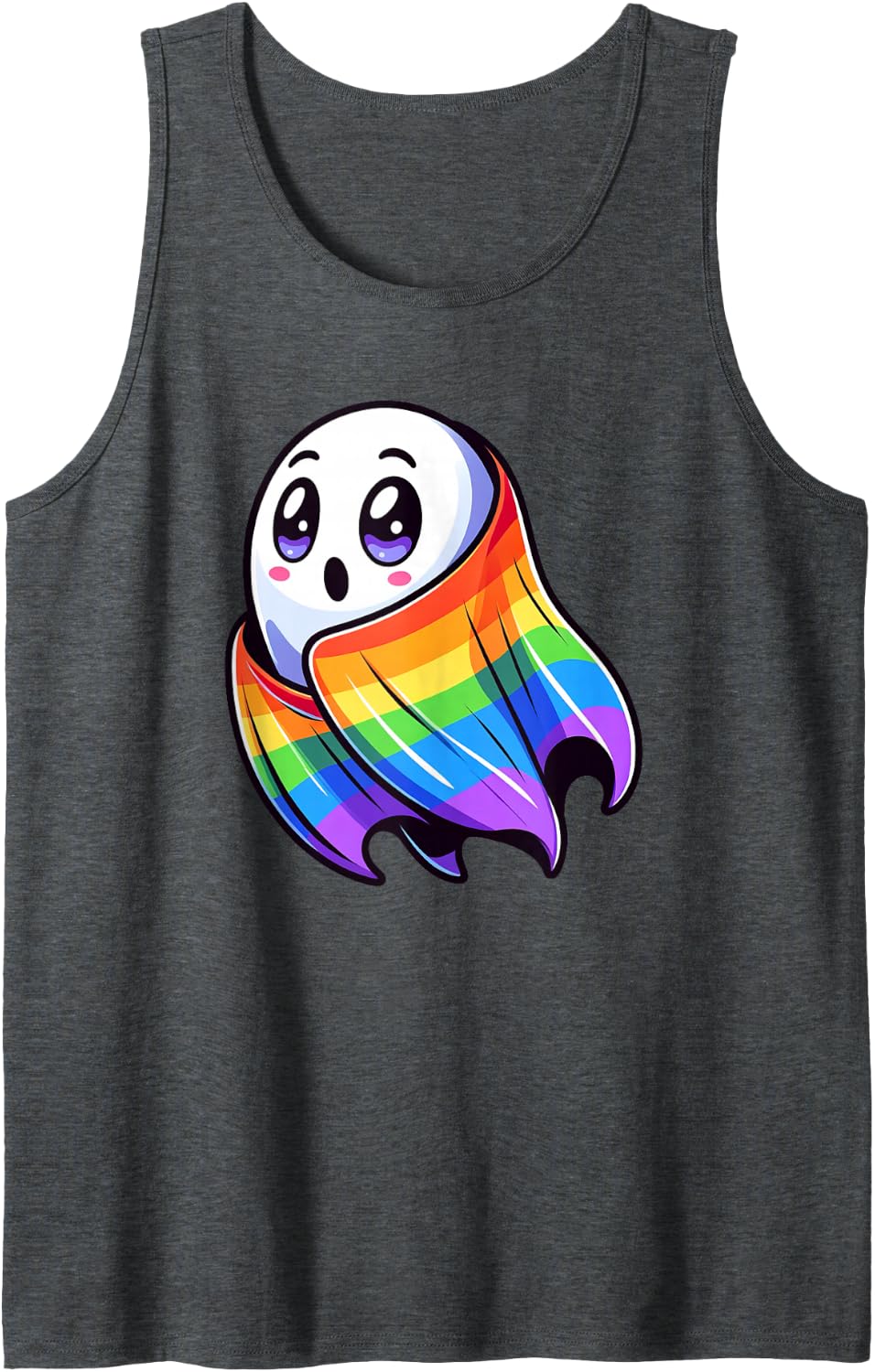 LGBTQ Ghost Rainbow Gay Pride Funny Sleeveless Tank Top - Dark Heather Grey