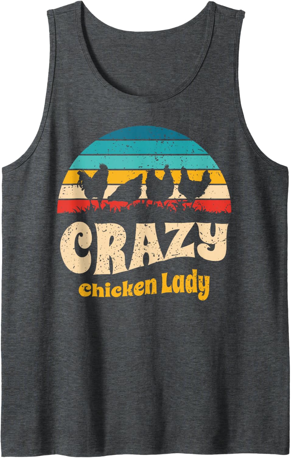 Crazy Chicken Lady Vintage Sunset Lover Sleeveless Tank Top - Dark Heather Grey