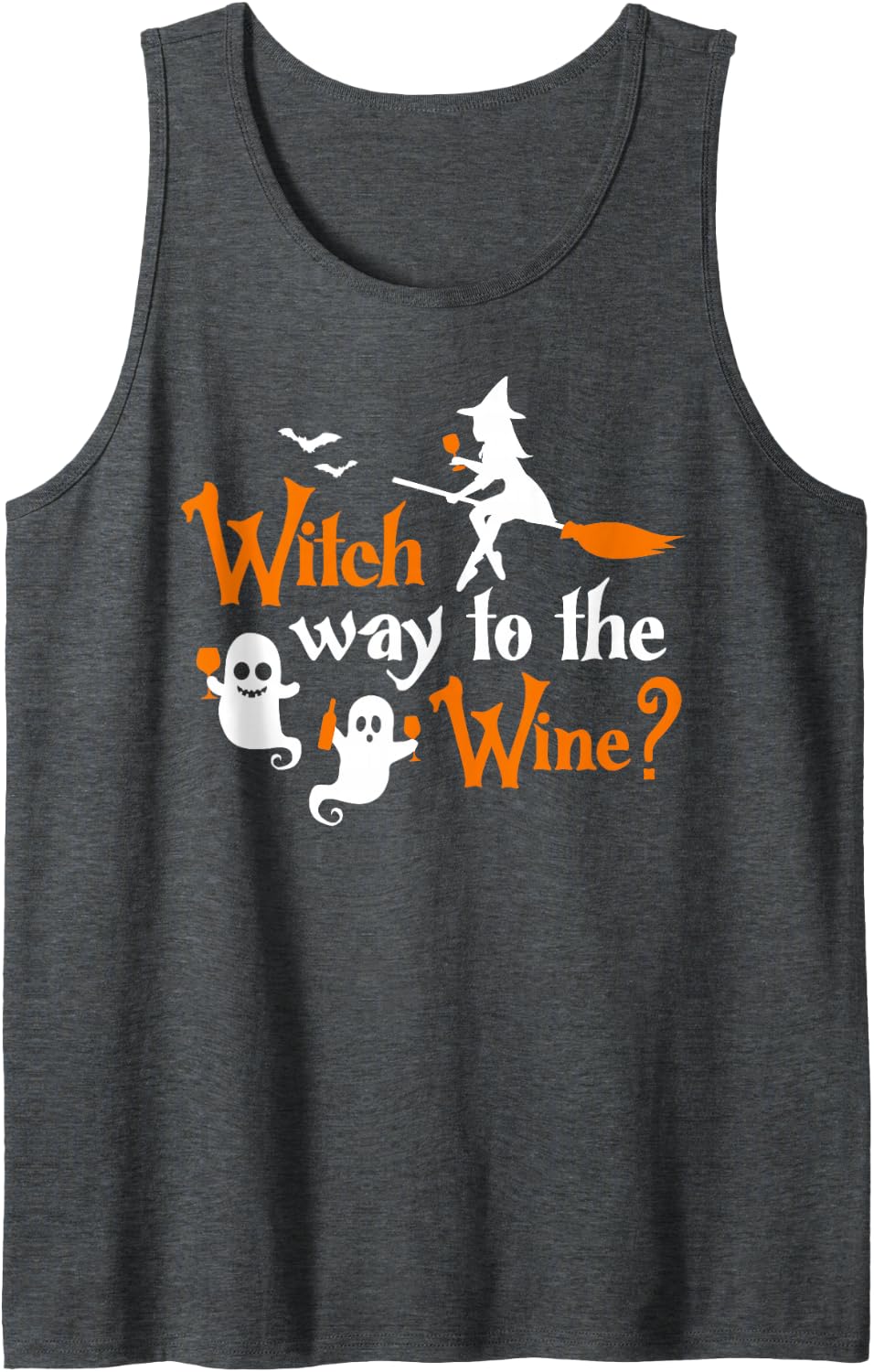 Witch Way to the Wine Funny Halloween Witch Wine Lover Sleeveless Tank Top - Dark Heather Grey