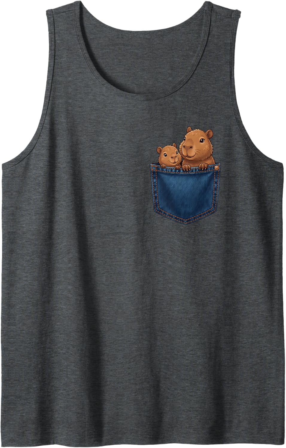 Capybaras Cute Pocket Sleeveless Tank Top - Dark Heather Grey