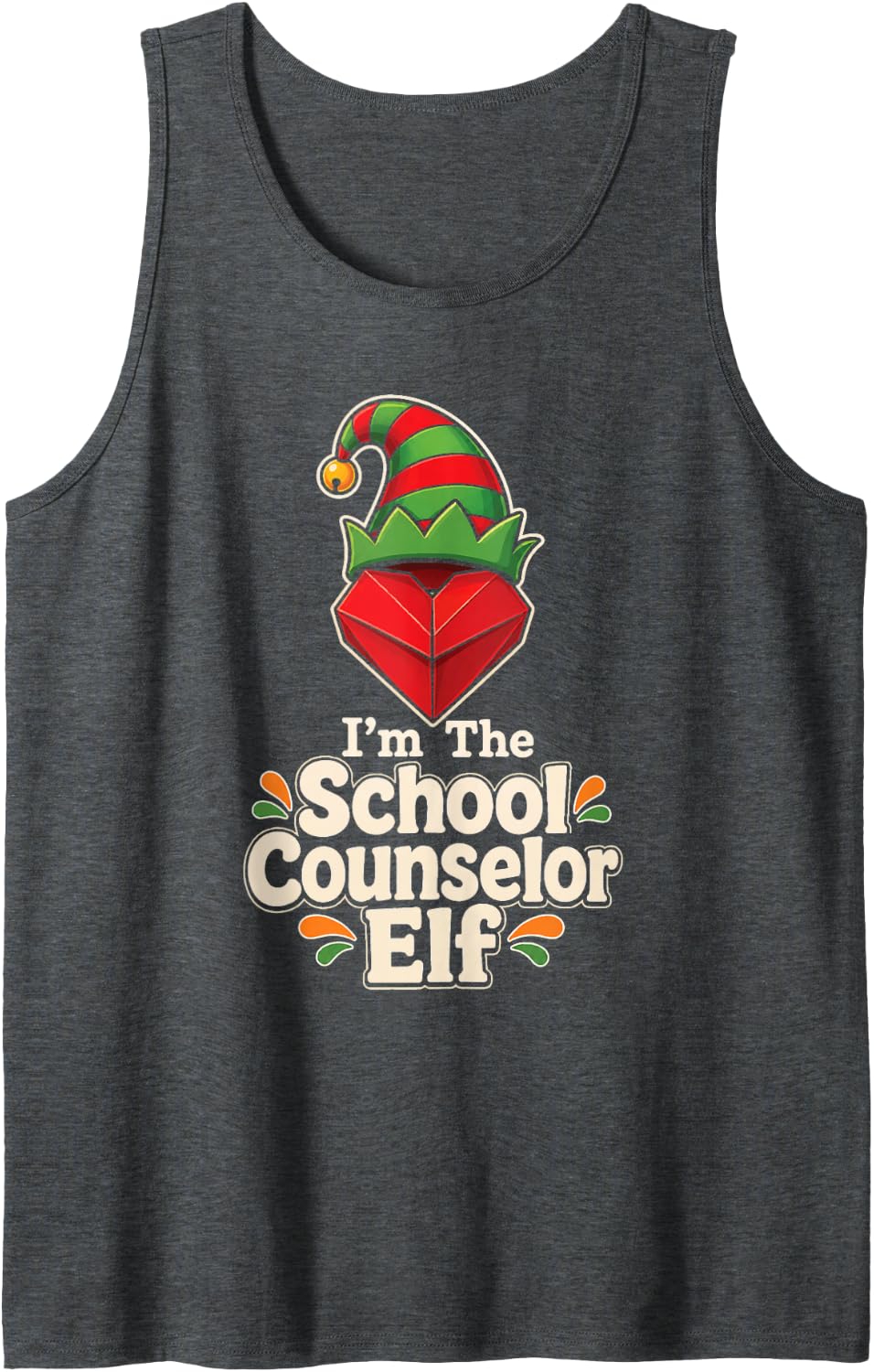 School Counselor Elf Christmas Elementary Guidance Sleeveless Tank Top - Dark Heather Grey