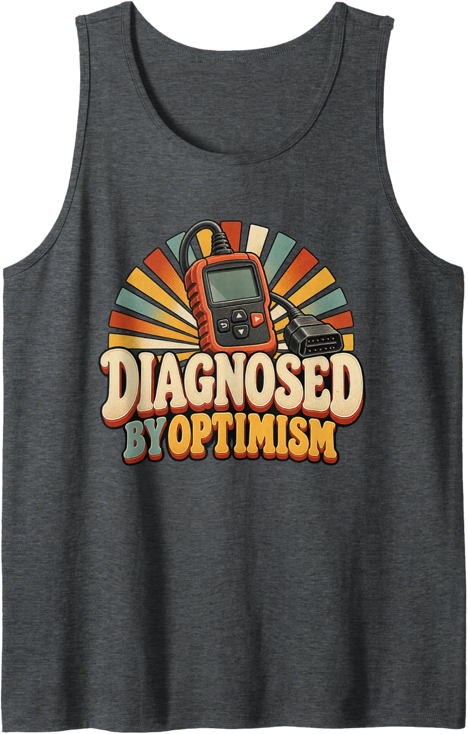 Diagnosed By Optimism Funny Mechanic Graphic Sleeveless Tank Top - Dark Heather Grey