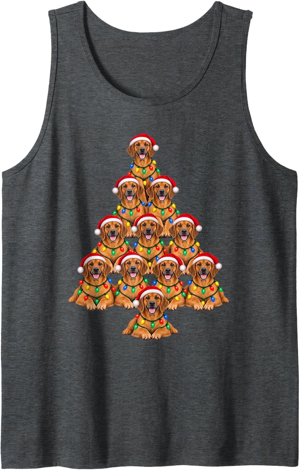 Rhodesian Ridgeback Christmas Tree Santa Hat Pet Dogs Lover Sleeveless Tank Top - Dark Heather Grey
