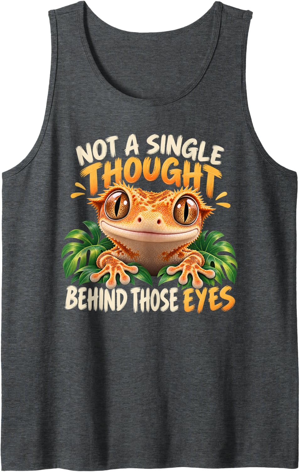 Not A Single Thought Crested Gecko Funny Reptile Sleeveless Tank Top - Dark Heather Grey