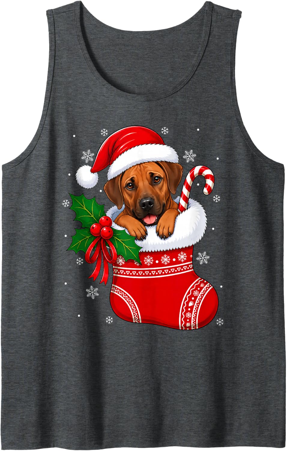 Rhodesian Ridgeback Dog Christmas Stocking Cute Festive Xmas Sleeveless Tank Top - Dark Heather Grey