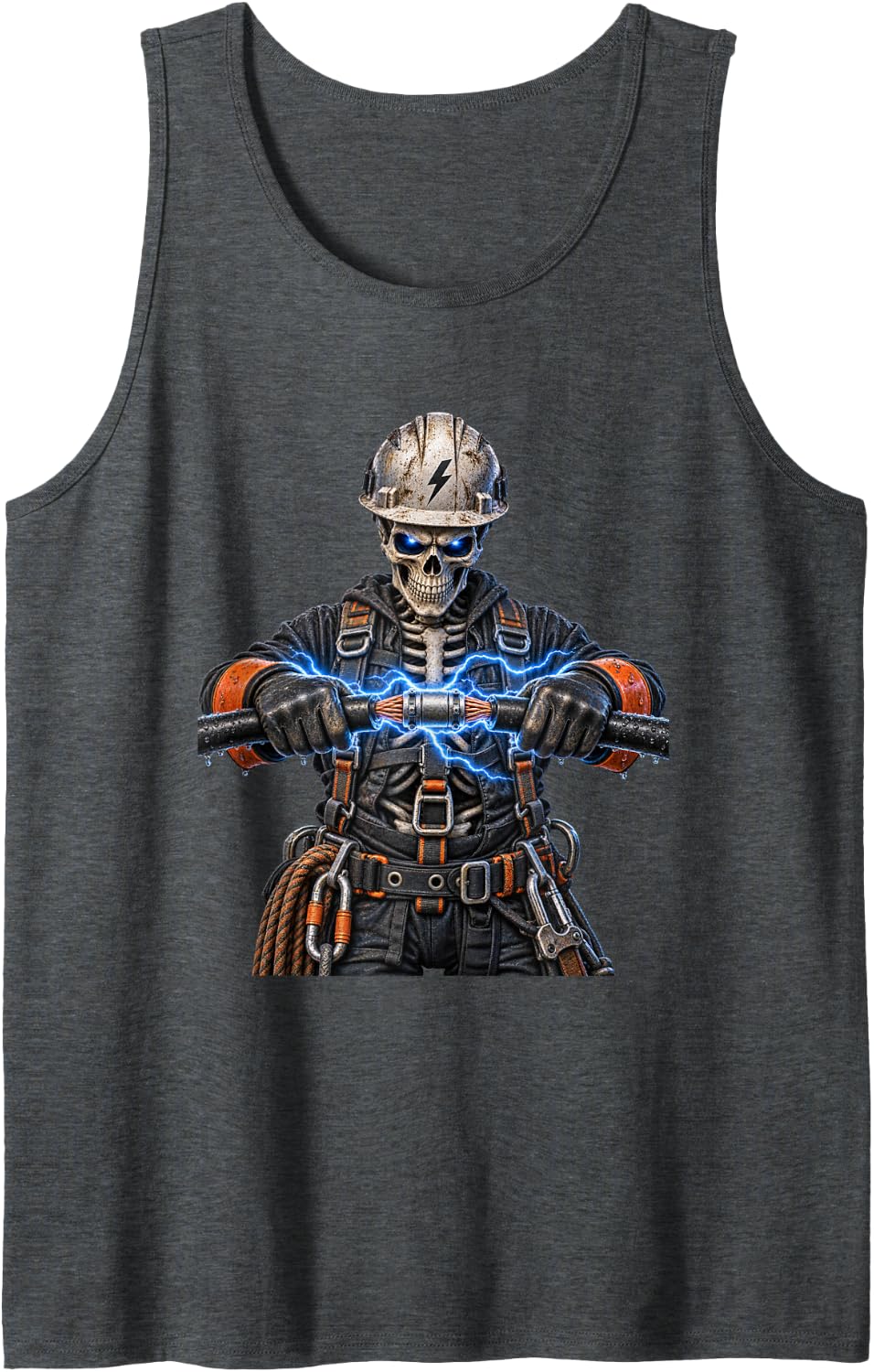 Lineman Skeleton Design for Lineworkers and Lineman Sleeveless Tank Top - Dark Heather Grey