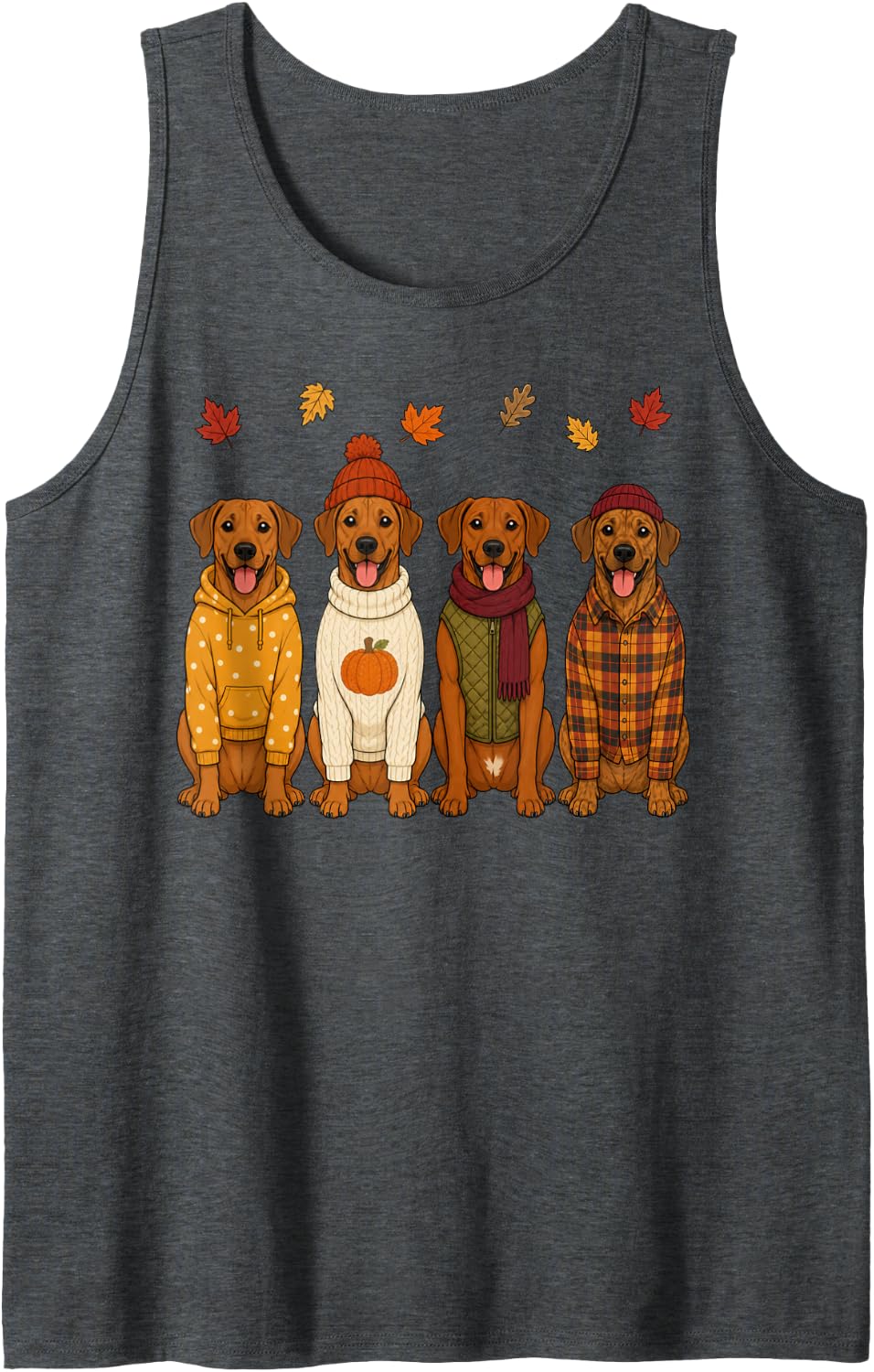 Rhodesian Ridgeback Fall Autumn Season Pumpkin Dog Sleeveless Tank Top - Dark Heather Grey