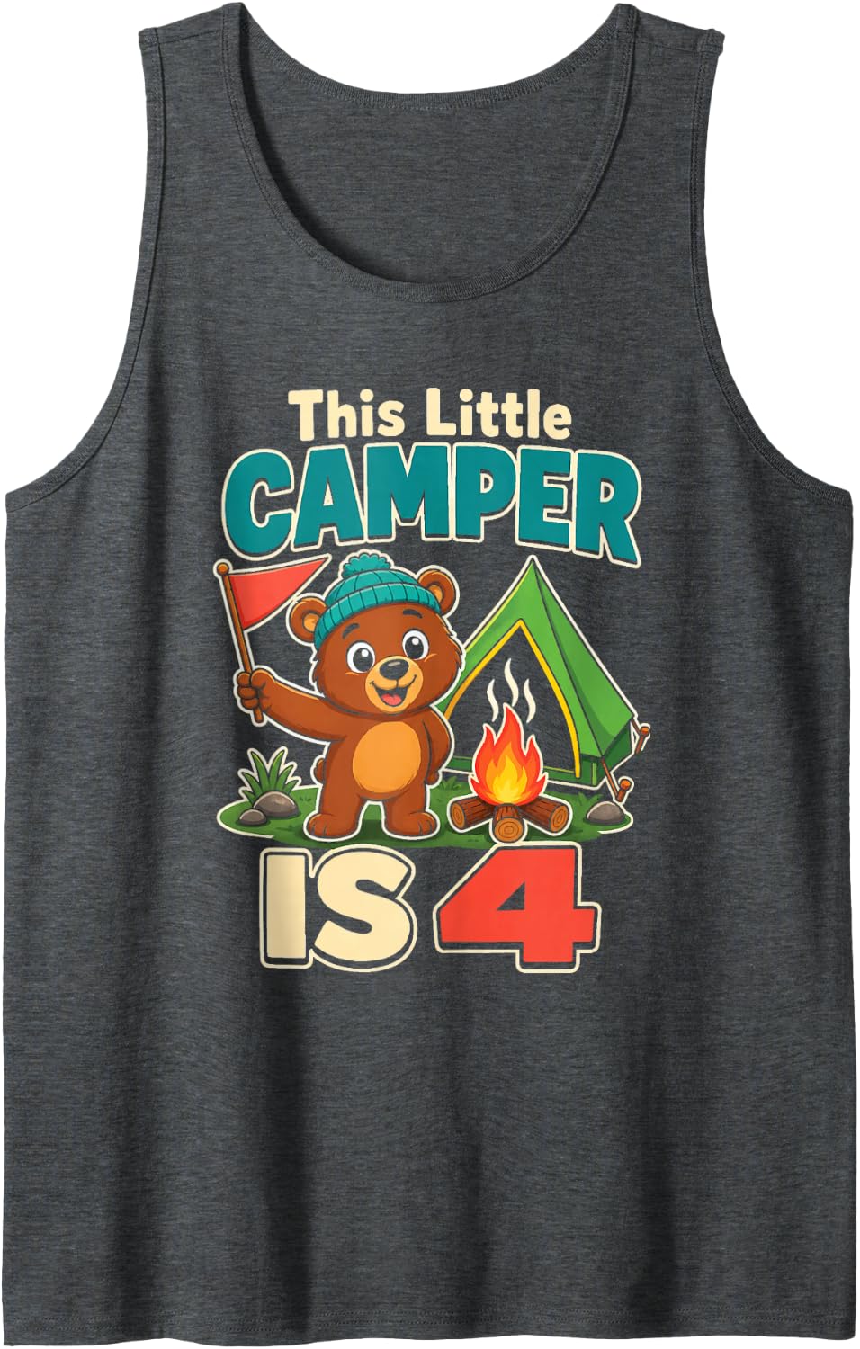 Camping This Little Camper is 4 Bear Cub Beanie Campfire Sleeveless Tank Top - Dark Heather Grey