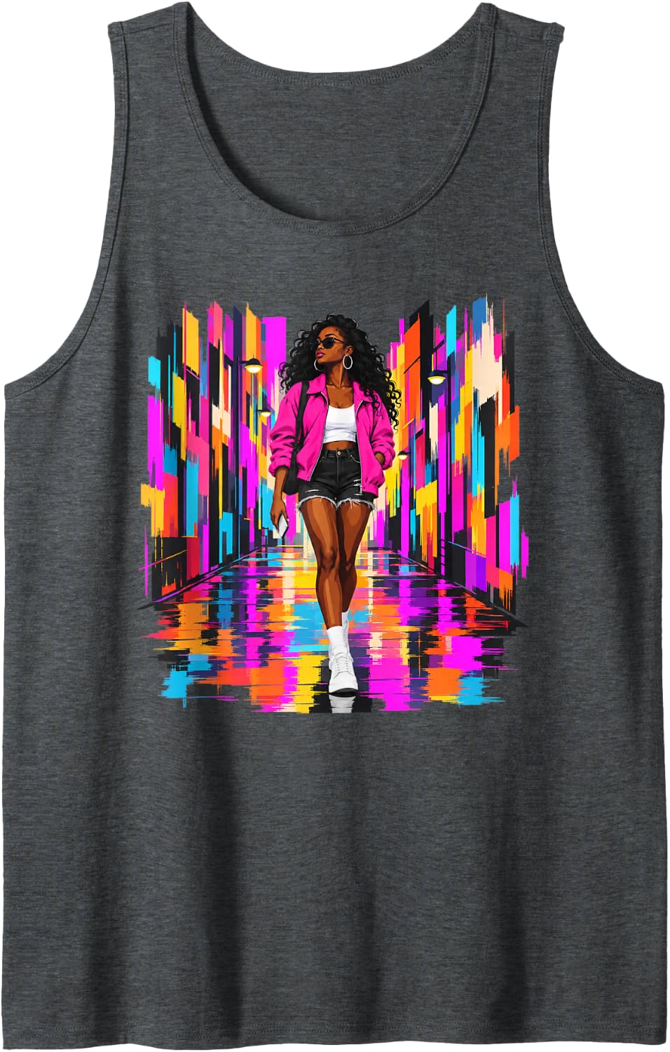 Colorful African American Black Women Black History Month Sleeveless Tank Top - Dark Heather Grey