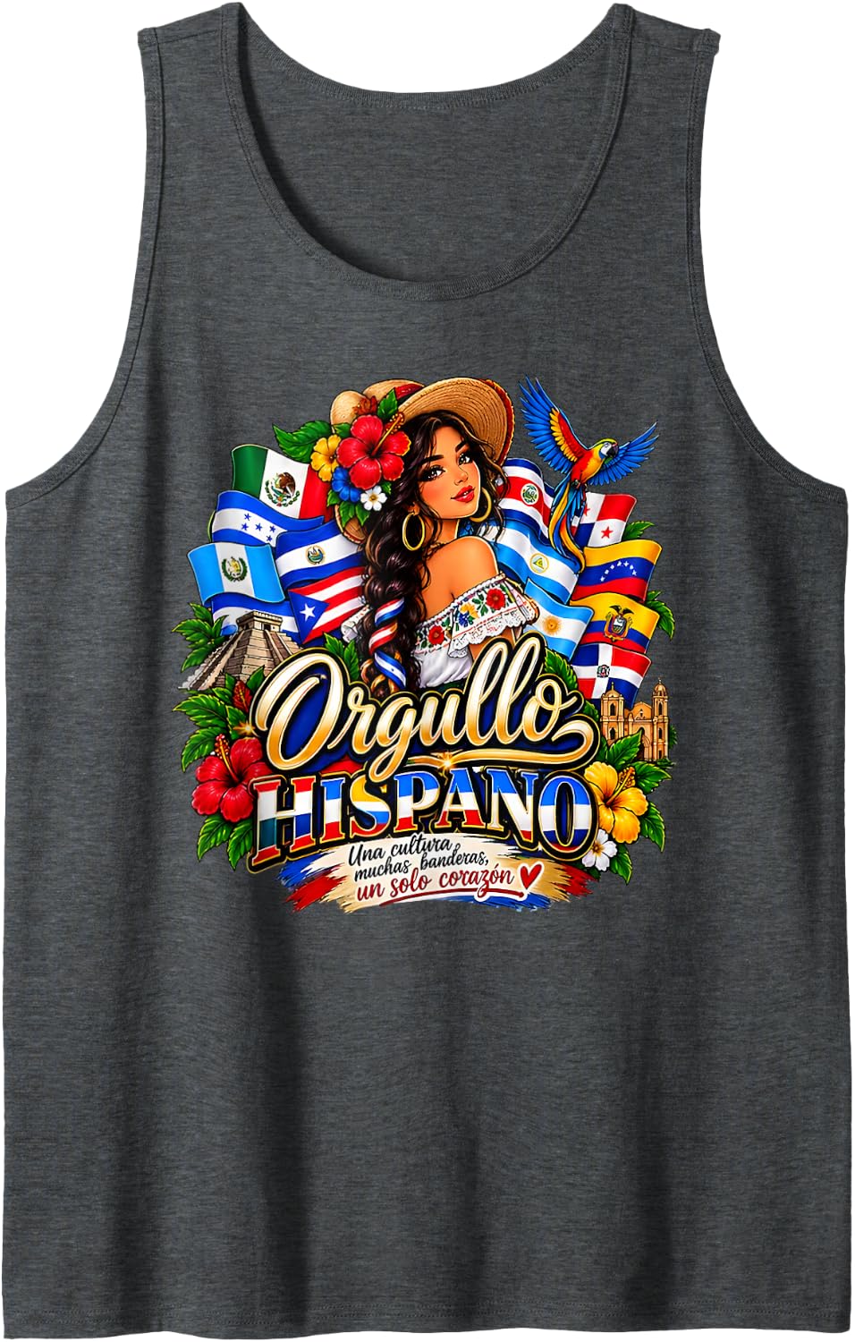 Orgullo Hispano Hispanic Heritage Pride Latino Country Flags Sleeveless Tank Top - Dark Heather Grey