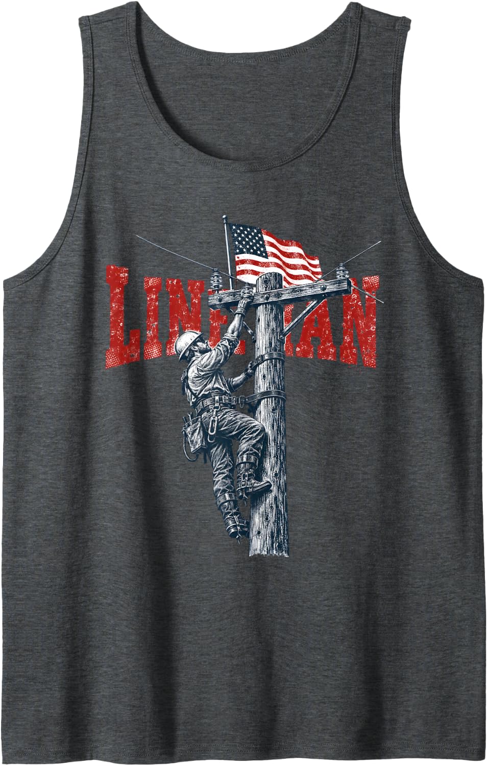 American Lineman Patriotic Power Line Worker Sleeveless Tank Top - Dark Heather Grey