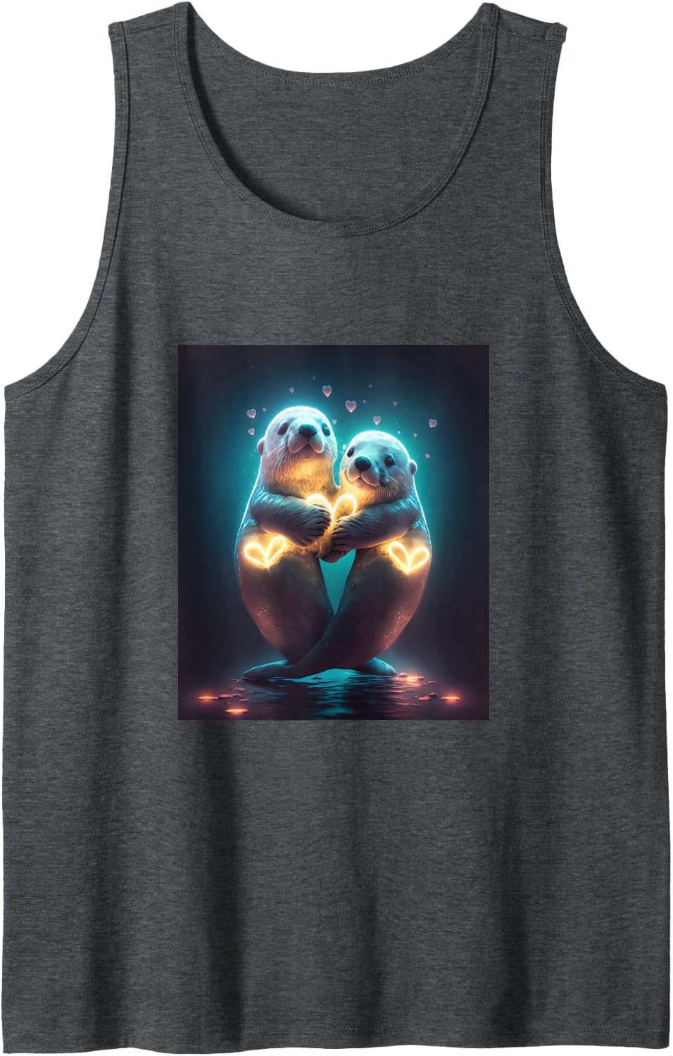 Kawaii Otter Pet Otter Couple Holding Hands Sleeveless Tank Top - Dark Heather Grey