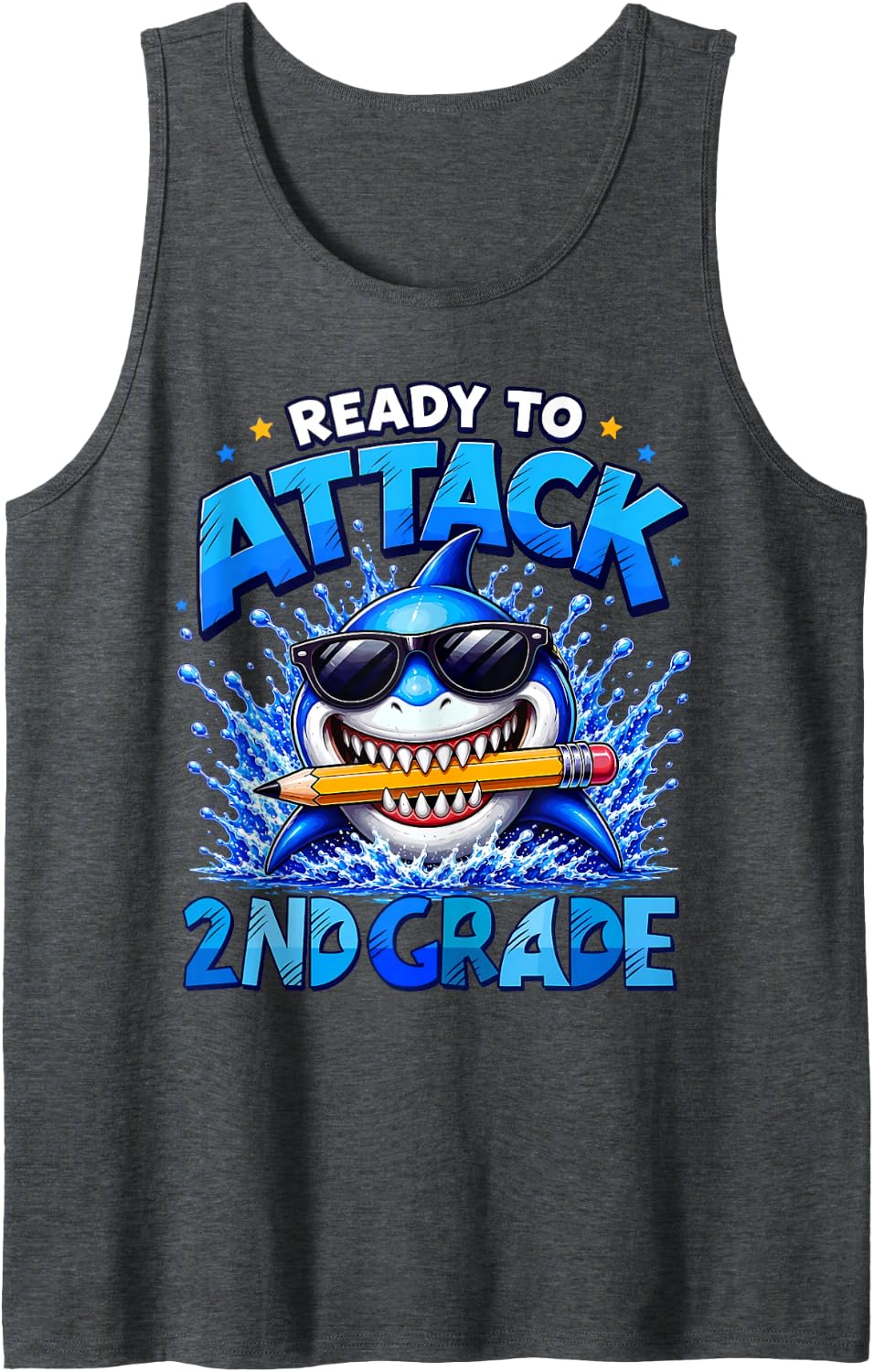 Ready to Attack 2nd Grade Shark First Day of School Boys Tank Top - Dark Heather Grey