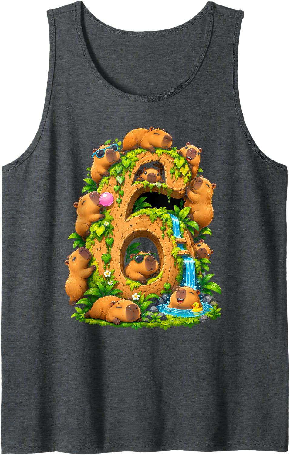 Capybara 6th Birthday Cappy Birthday Funny Capybara Lover Sleeveless Tank Top - Dark Heather Grey