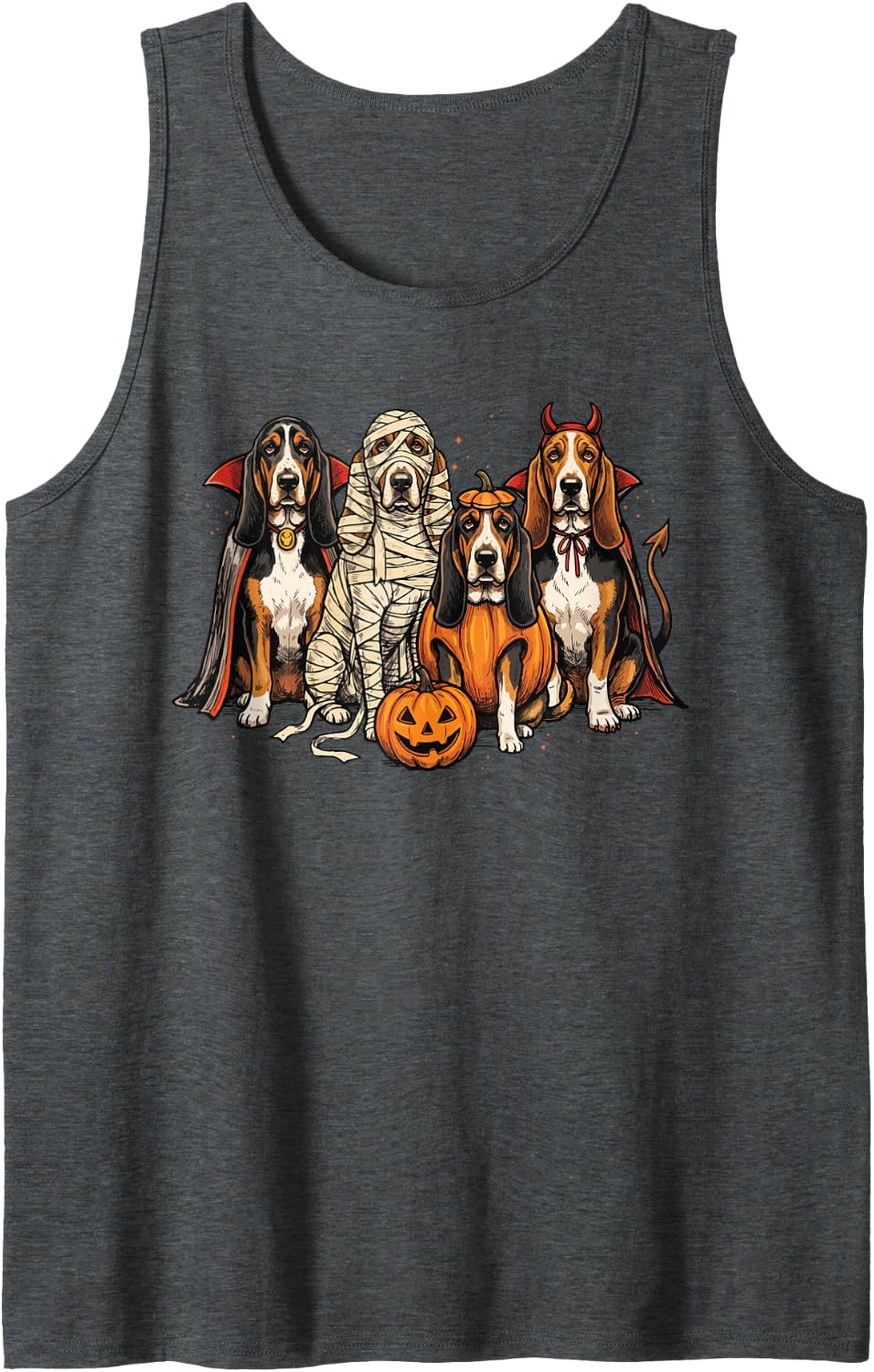 Basset Hound Halloween Costume Sleeveless Tank Top - Dark Heather Grey