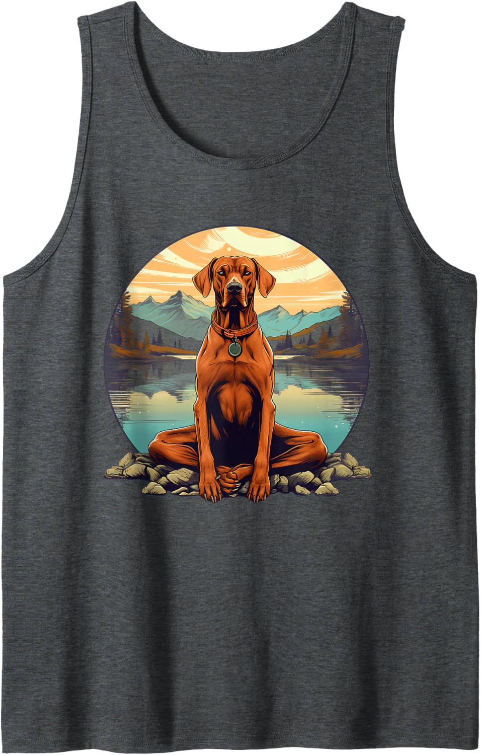 Rhodesian Ridgeback Dog Meditation Yoga Sleeveless Tank Top - Dark Heather Grey