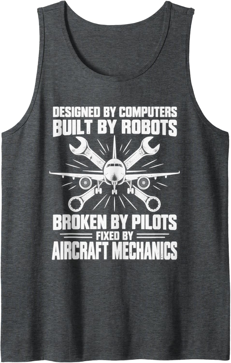 Aircraft Mechanics Aviation Airplane Tech Guys Father Hubby Sleeveless Tank Top - Dark Heather Grey