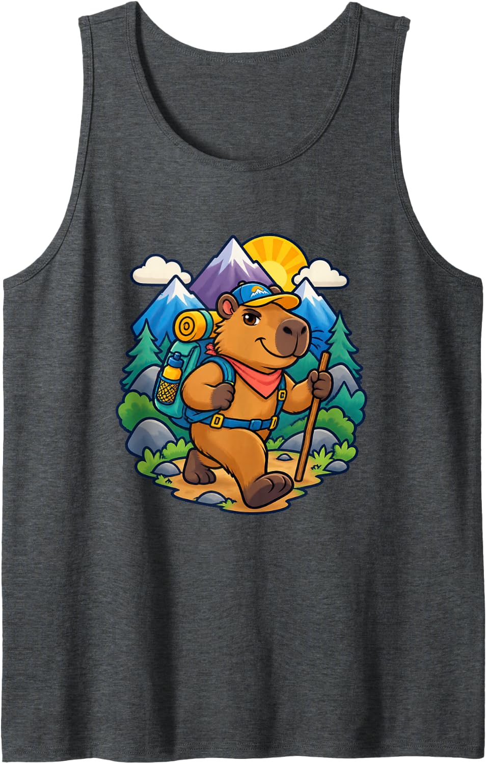 Capybara Marches Forward with Playful Swagger Sleeveless Tank Top - Dark Heather Grey