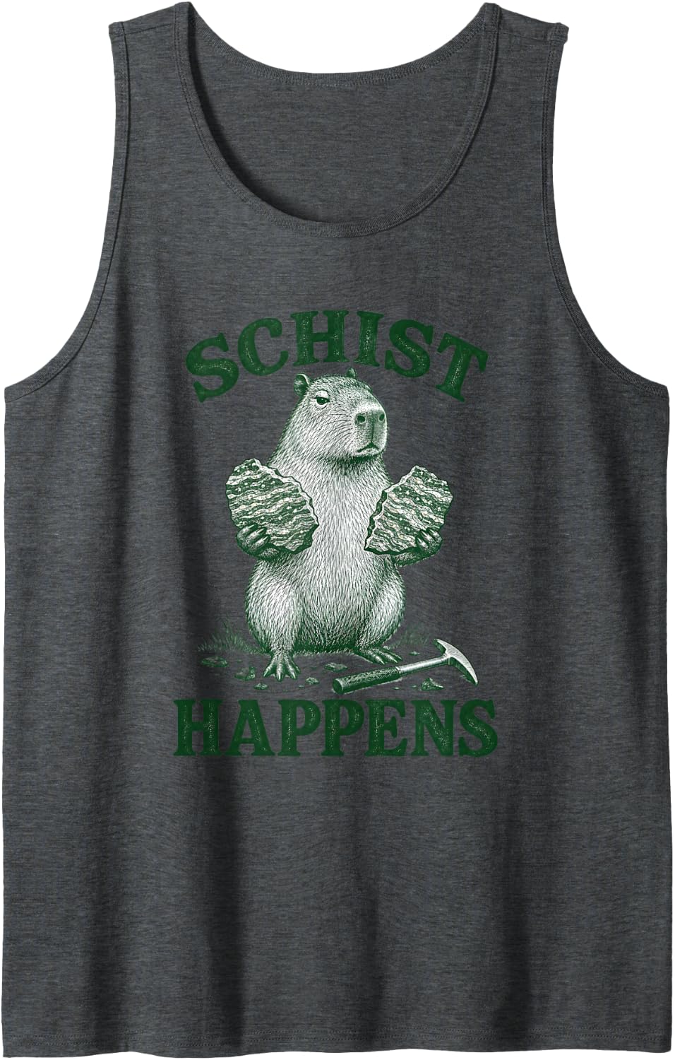 Schist Happens Capybara Holding Rocks Sleeveless Tank Top - Dark Heather Grey
