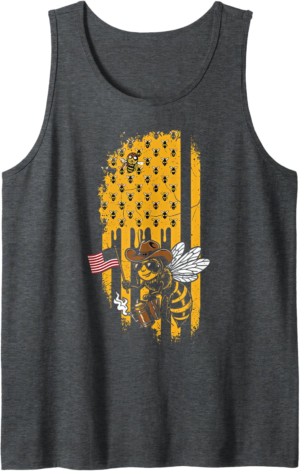 USA Beekeeping American Flag Honey Honeycomb Bees Beekeeper Sleeveless Tank Top - Dark Heather Grey