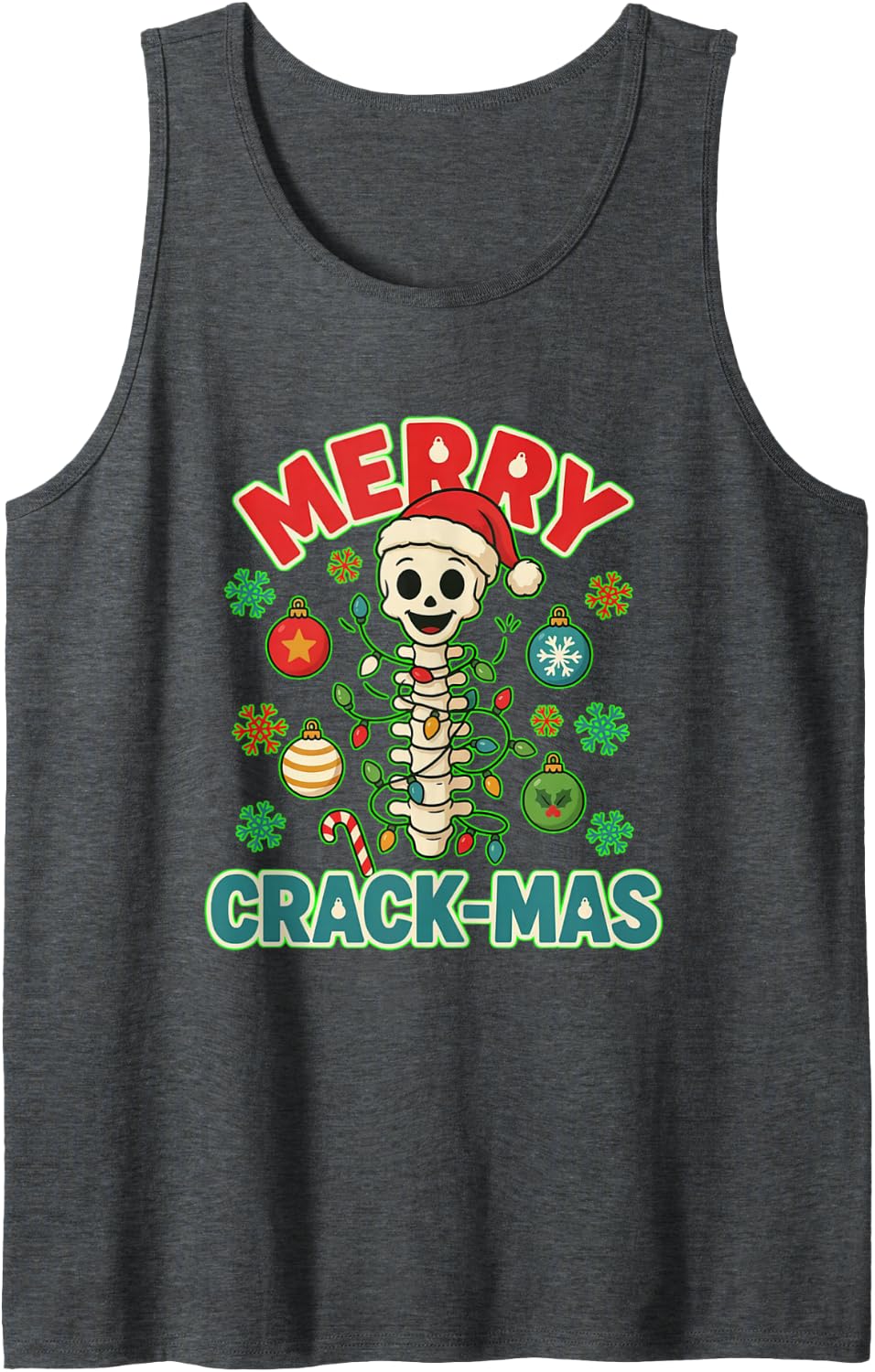 Merry Crack-Mas Funny Chiropractor Christmas Spine Tank Top - Dark Heather Grey