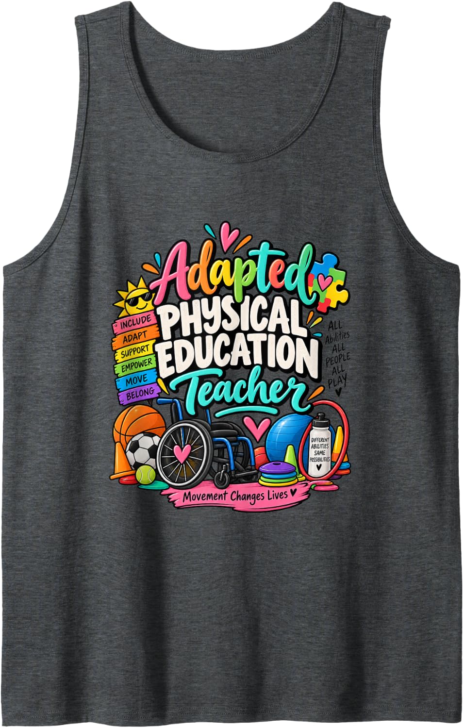 Adapted Physical Education Inclusion APE Teacher Sleeveless Tank Top - Dark Heather Grey