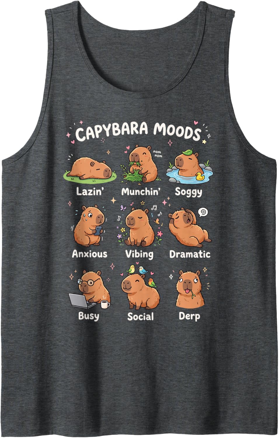 Capybara Sleeveless Tank Top - Dark Heather Grey