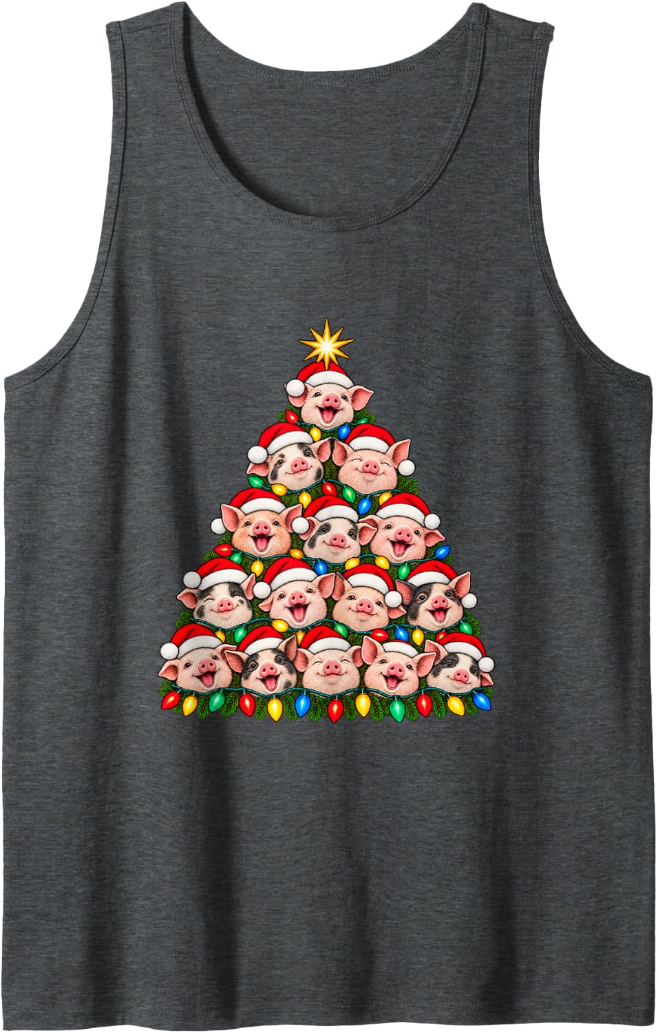 Pigs Christmas Tree Cute Santa Hat Pig Lover Xmas Sleeveless Tank Top - Dark Heather Grey