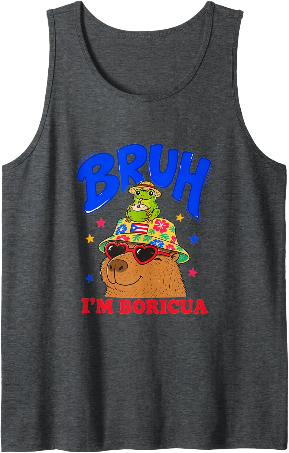 Bruh Im Boricua Capybara Puerto Rican Humor Sleeveless Tank Top - Dark Heather Grey