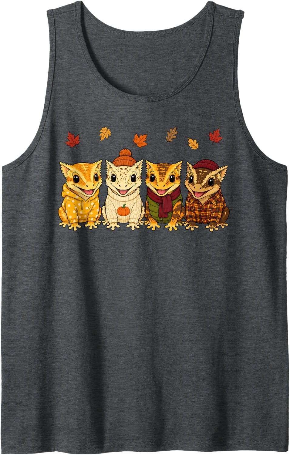 Crested Gecko Fall Autumn Season Pumpkin Crestie Sleeveless Tank Top - Dark Heather Grey