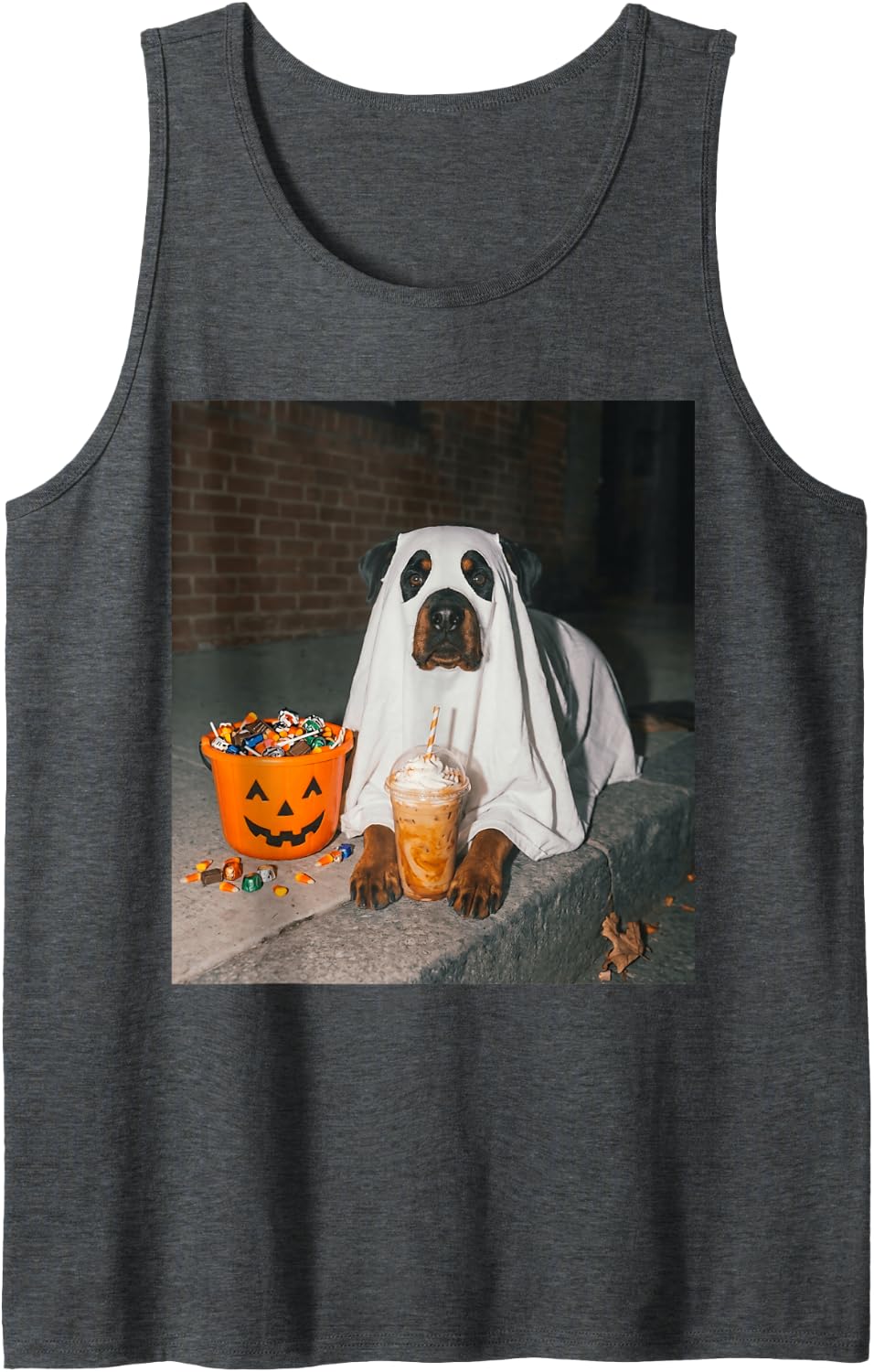 Rottweiler Ghost Dog Meme Pumpkin Iced Coffee Halloween Tank Top - Dark Heather Grey