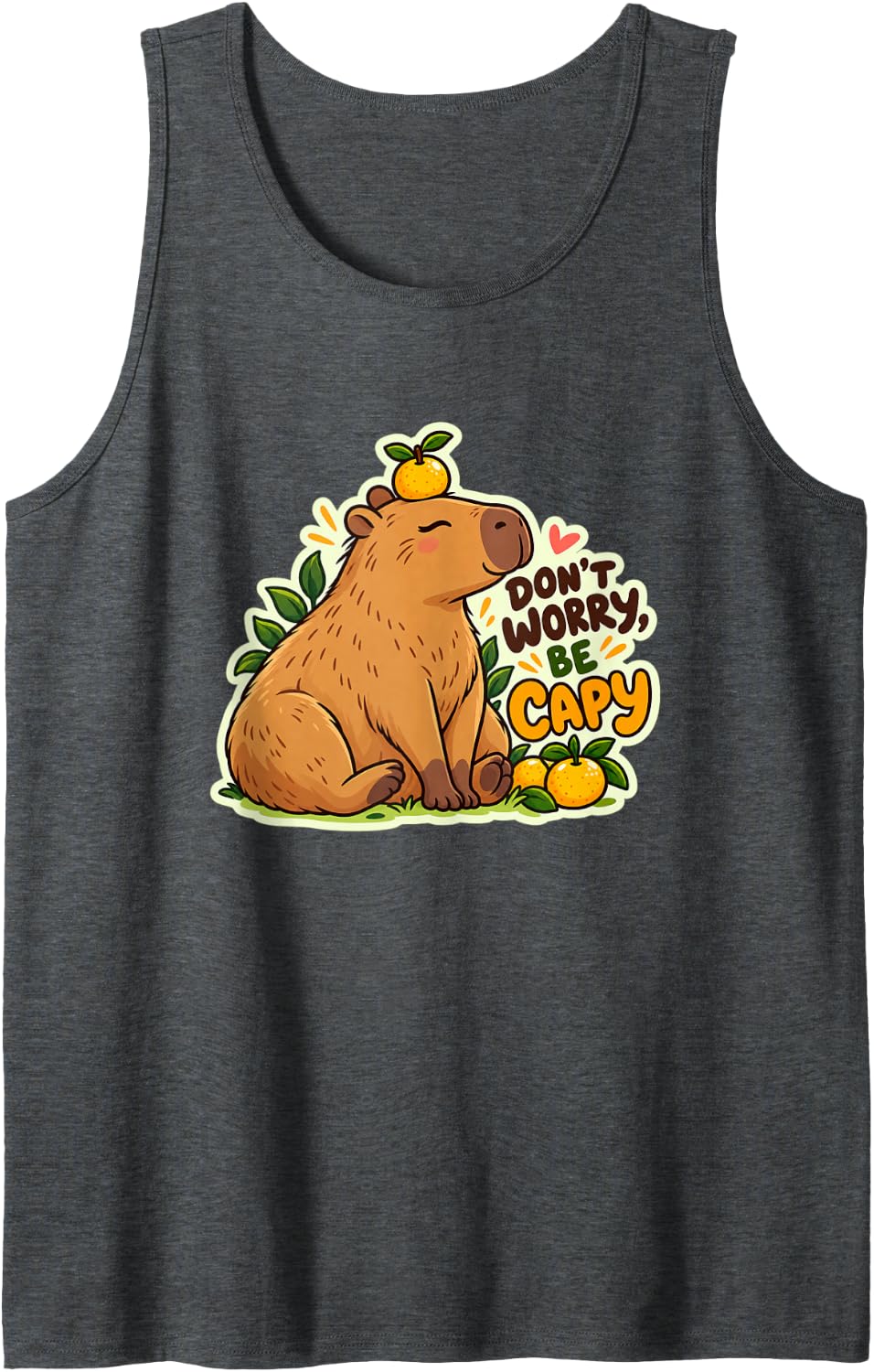Capybara Don't Worry be capy Cute and chill Capybara Sleeveless Tank Top - Dark Heather Grey