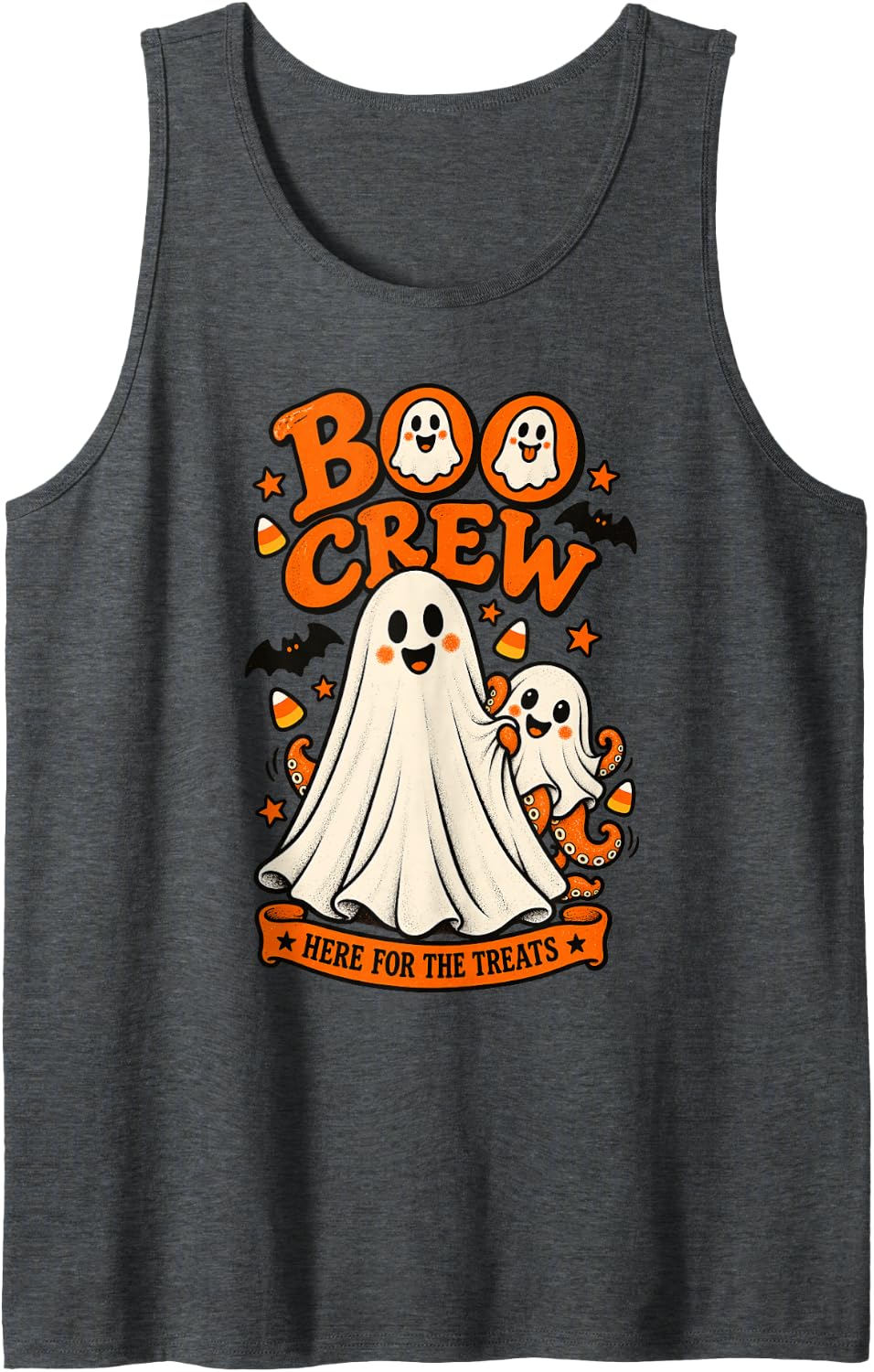 Octopus Boo Crew Here for the Treats Halloween Animal Lover Sleeveless Tank Top - Dark Heather Grey