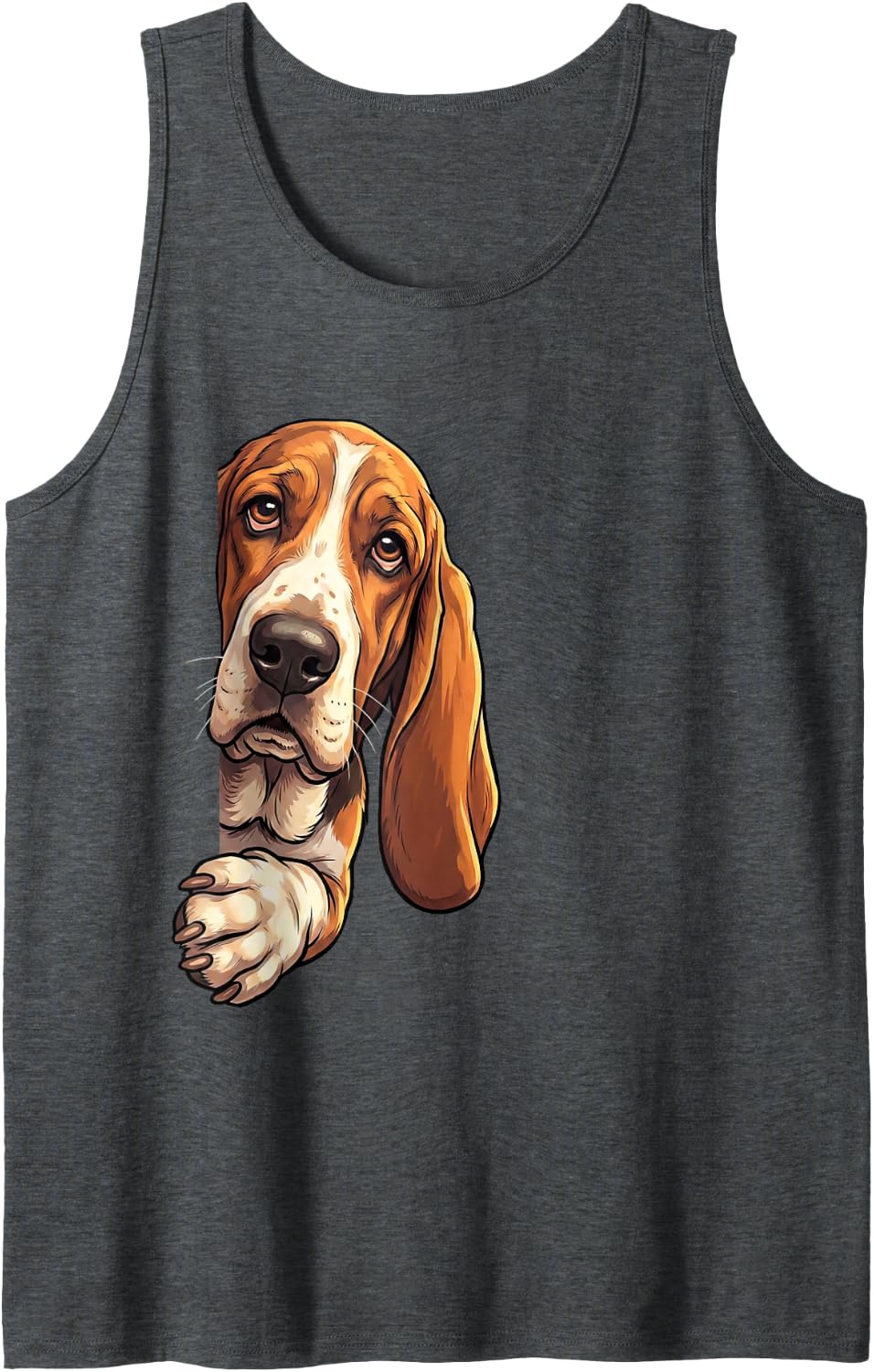 Funny Basset Hound Peeking from Side Dog Owner Sleeveless Tank Top - Dark Heather Grey